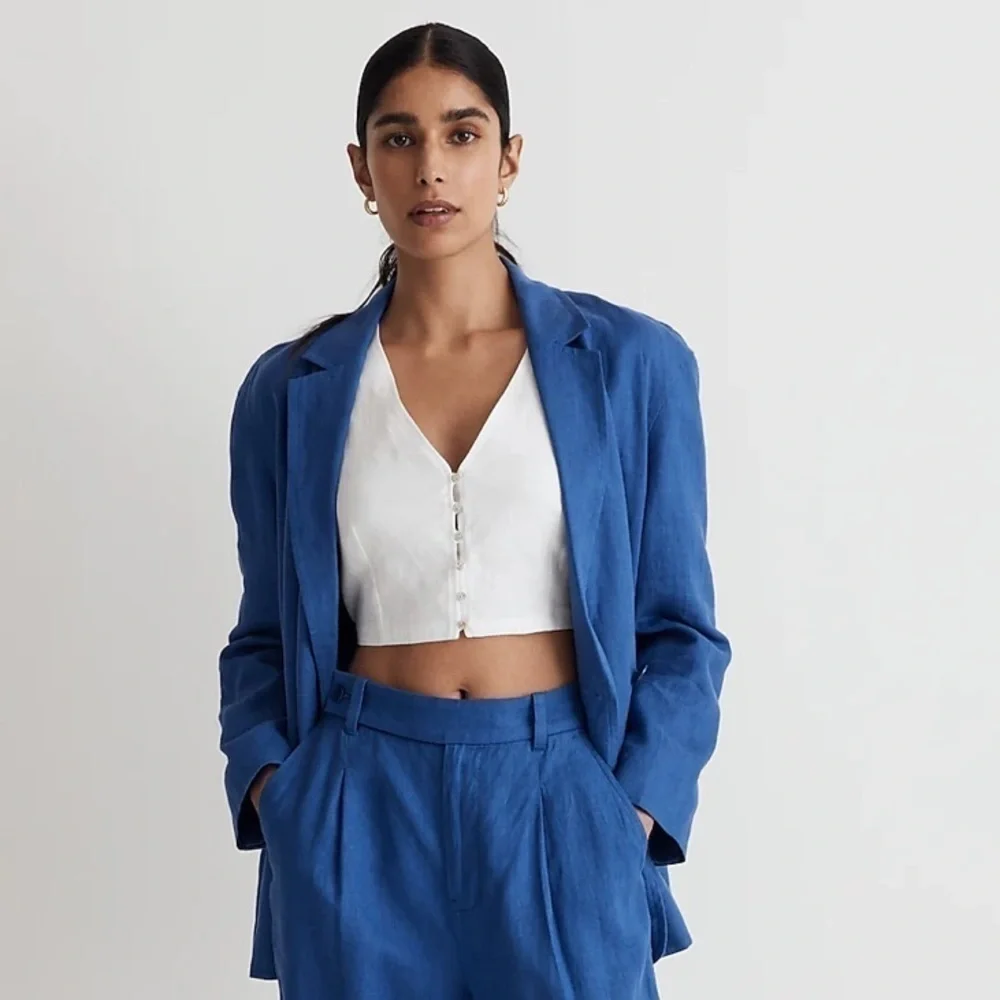 NWT! Madewell Bluestone Double-Breasted Crossover Blazer in 100% Linen - Size XS_7